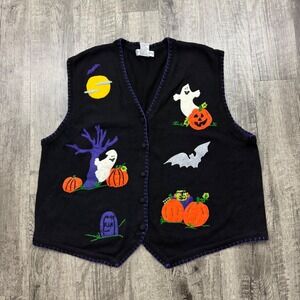 Vintage Halloween Spooky Pumpkin Ghost Bat Sweater Vest 3X